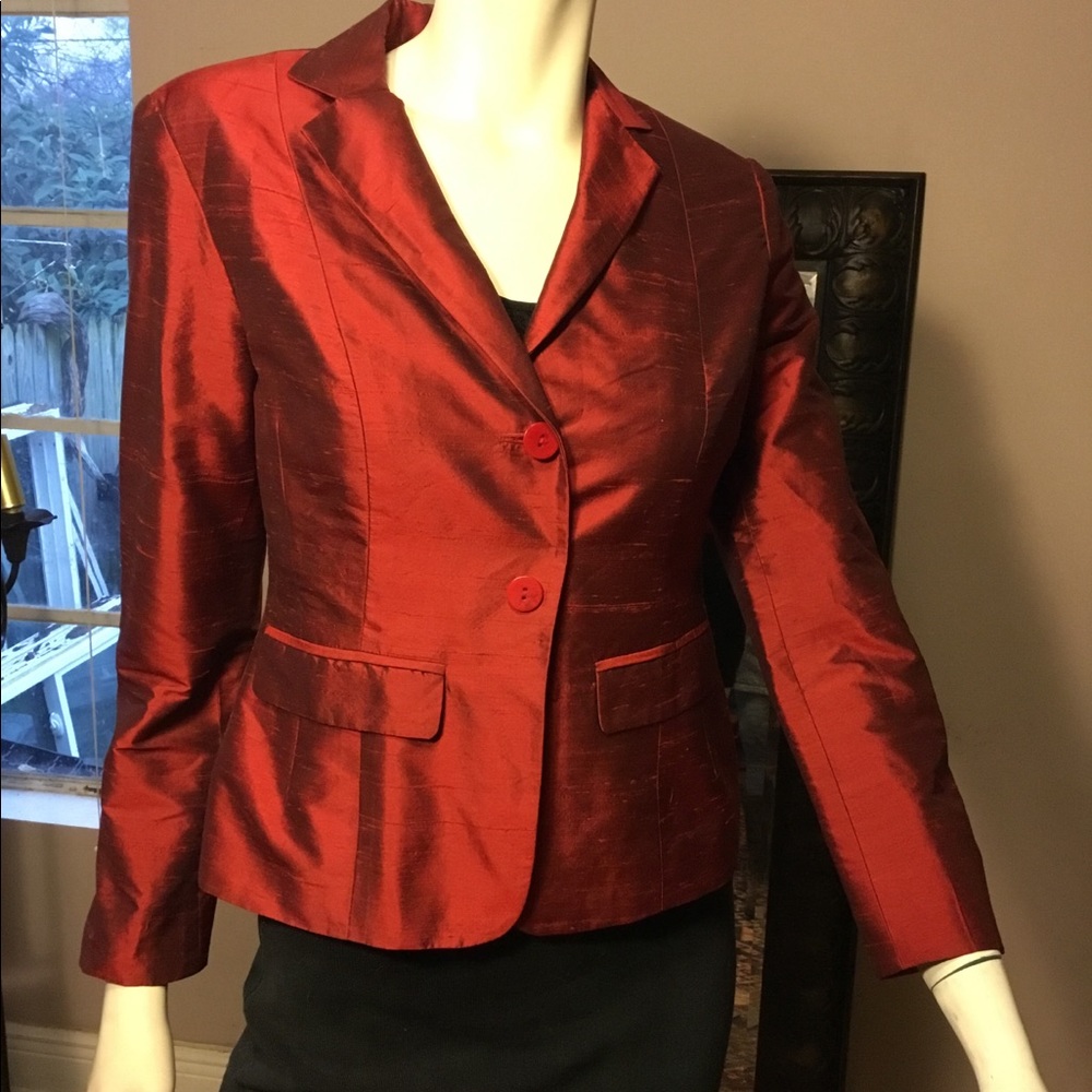Raw Silk red blazer size 4  / petite